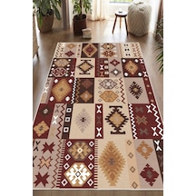 Dijital Baskılı Dekoratif Kaymaz Taban Yıkanabilir Kilim Desen Salon Halısı Yolluk Bordo