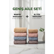 8 Li Kareli Geniş Aile Seti Bej Fume Kahve Pudra Mavi El Yüz Banyo Havlu Seti 50x90 Cm 70x140 Cm Renklı