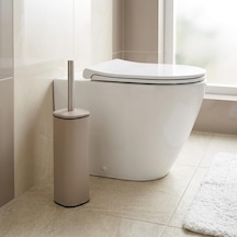 Paslanmaz Çelik Saplı Wc Fırçalık Latte, Kapaklı Tuvalet Fırçası Seti, Hijyenik Saklama Hazneli Banyo Ve Wc Fırçası, 38,5 Cm Beyaz - Çok Renkli