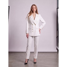 Prenses Kadın Regular Kesim Blazer Ceket Pantolon Takım Modern Trend Zamansız Beyaz