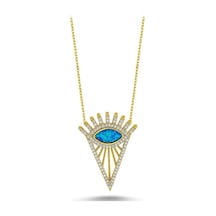 Beyaz Zirkon Taşlı Opal Kolye (498590600)
