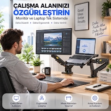 Luve Store Nb F160+fp Gazlı Çift Kollu Monitör Laptop Standı 17-30 İnç Ekran 10-17 İnç Notebook Vesa Uyumlu