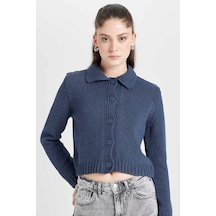 Defacto Regular Fit Polo Yaka Basic Düz Düğmeli Triko Hırka D5395AX24AUNV215 Lacivert