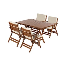 Antalya Katlanır Ahşap Bahçe Balkon Seti: 80x140 Masa, 4 Sandalye Krem