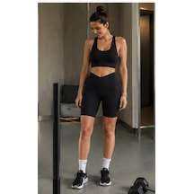 Cocosushicooo Kadın Siyah Spor Takım Esnek Kumaş Yüksek Bel Biker Tayt Ve Spor Büstiyer Takım