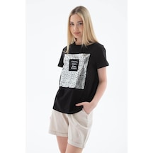 Fashion Friends Baskılı %100 Pamuklu Siyah Kadın T-shirt 25y0430k1 Siyah