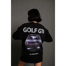 Kadın Oversize Tişört Golf Gtı Retro Araba Baskılı T-shirt- Siyah Siyah