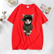Flood Of Style Tonka T Shirt İle Yeat Kitty Erkekler Komik Sevimli Kedi Grafik Tee % Baskılı Tişört Pamuk Te Kırmızı