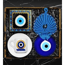 Kişiye Özel Tasarım Nazar Fincan & Nazar Tabak & Nazar Süs Hediye Seti