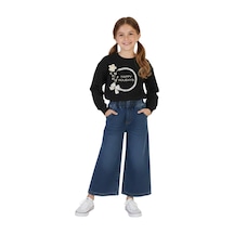 Erdem Kıds Kız Çocuk Bayramlık Günlük - Casual Geniş-bol Paça Palazzo Kot Pantolon-sweatshirt İkili Takım Siyah - Mavi Siyah - Mavi
