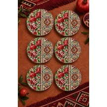 6 Lı Cam Çay Tabağı Nar Ve Kilim Desenli 12 Cm, 6 Adet Çay Tabak Kırmızı
