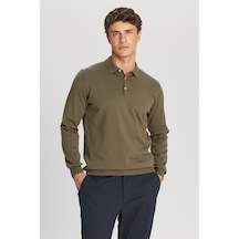 AC&Co / Altınyıldız Classics Erkek Hakı Pamuklu Standart Fit Normal Kesim Polo Yaka Triko Kazak Haki