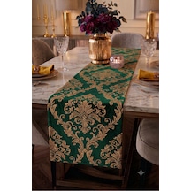 Premium Masa Runner Dijital Baskılı Soyut Desenli Dekoratif Salon Mutfak Yemek Masası Runner Örtüsü 45x140 Cm Yeşil