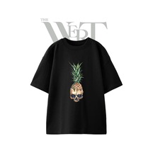 Thewert Skull Pineapple Tasarım Baskılı Ünisex Siyah Oversize T-shirt