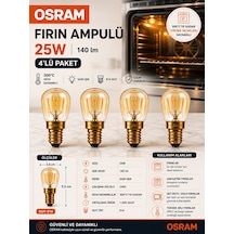 4 Adet 25w E14 Fırın Ampulü 300 C Isıya Dayanıklı Sarı Işık