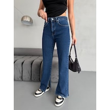 Yırtmaç Detaylı Boru Paça Dark Blue Lycra Jean Mavi+dark