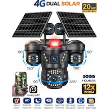 Aurex One 4 Kameralı 4g Sim Kartlı Solar Güvenlik Kamerası 2 Güneş Panelli Dış Mekan Gece Görüşlü