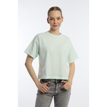 Kadin Oversize Fit Crop Tişört Yeşil