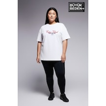 Superlife Kadın Büyük Beden Capri Island Baskılı 3xl-6xl Bisiklet Yaka Tshırt Spr26btsk510-14 Beyaz