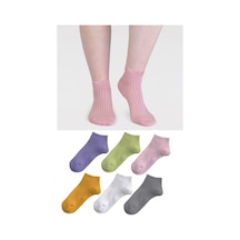 Footmania 6 Çift Kadın Extra Yumuşak Pastel Fitilli Çorap Dikişsiz Burun Çok Renkli