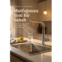 Likuan Akıllı 3 Yollu Tri-flow Mutfak Bataryası Sıcak/soğuk Filtreli + Şebeke Led Renk Göstergeli L-tipi Krom Gümüş