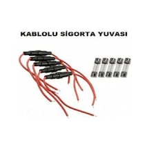 10 Adet Oto Kablolu Sigorta Yuvası + 10 Adet 10 Amper Cam Sigorta Uyumlu
