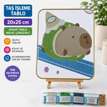 5d Elmas Taş İşleme Tablo Seti Kapibara Desenli 20x25 Cm Ahşap Metal Çerçeveli Elmas Mozaik Hobi Seti Capybara Diamond Painting