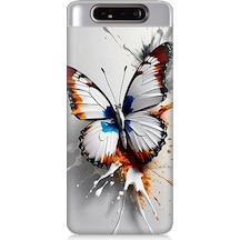 Samsung Galaxy A80 Uyumlu Beyaz Kelebek Desenli Silikon Kılıf