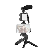 Tripod Telefon Tutucu Kumandalı Mikrofon Led Işık Vlog Video Kayıt