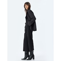 Koton Oversize Kumaş Pantolon Yüksek Bel Geniş Paça Kemerli Cepli Siyah 5wak40029uw Siyah