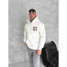 Oversize Üç İplik Kapşonlu Sweatshirt - Beyaz 001
