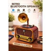 Nostaljik Gramofon Tasarımlı Bluetooth Radyo Fm/am/sw Usb & Tf Kart Destekli Type-c Şarjlı