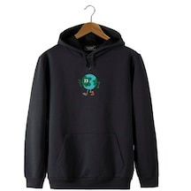 Erkek Siyah Önü Dünya Baskılı Kapüşonlu Sweatshirt 22K-5200322-1