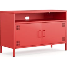 Pera Tv Ünitesi, Tv Dolabı,2 Kapaklı, Açık Raflı 100,50 X 40 X 64,50 Cm Ral 3020 Kırmızı