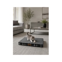 Kedi Ve Köpek Yer Minderi Ve Matı Üst Kalite Yıkanabilir Kılıflı Fermuarlı 5 Cm Süngerli Kaydırmaz Taban Kedi Ve Köpek Yatağı Gri Ekose - 885907153