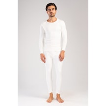 Yake Store Erkek Comfort Kayık Yaka Uzun Kol Iclık Takım - Whıte Beyaz