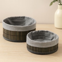 Yuvarlak Organizer Sepet - Bambu Kenarlı Ahşap Taban Bezli Çap 22x24 Cm Çok Renkli