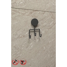 Alper Banyo Lotus Siyah Yapışkanlı Banyo Mutfak Üçlü Askılık - İster Yapıştır İster Montajla Çok Renkli