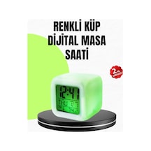 Gece Lambası Fonksiyonlu Renk Değiştiren Led Küp Dijital Saat Antrasit Melanj