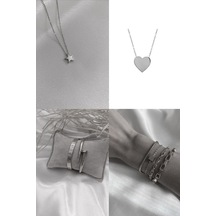X-Lady Accessories Gümüş Kombin Kalp Kolye Yıldız Kolye Çivi Bileklik Gümüş