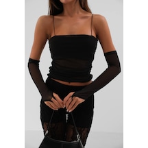 Vuvutasarım Yeni Sezon Kolluk Detaylı Askılı Kadın Tül Bluz 24s15025 Siyah
