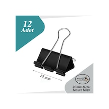 Çelik Kıskaç Klips 25 Mm 12 Adet 1 Paket Metal Mandal Binder Clips Kıska 60 Sayfa Kapasiteli Çok Amaçlı Kullanım