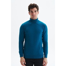 Arma Erkek Slim Fit Likralı Akrilik Kumaş Boğazlı Yaka Triko Kazak K0kro0862 Mavi