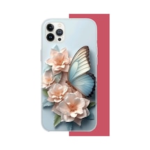 İphone 12 Pro Max Uyumlu Mavi Kanatlı Kelebek Uv Baskılı Silikon Kılıf Renkli