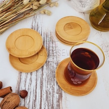 Ahşap Çay Tabağı 6 Lı Set Bardak Fincan Kupa Altlığı Yuvarlak Ahşap