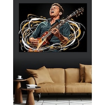 Ahşap Tablo Gitar Çalan Karizmatik Müzisyen Portresi