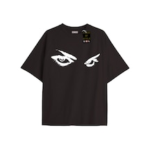Flood Of Style Siyah Oversize T-shirt Sert Bakış Göz Özel Tasarım
