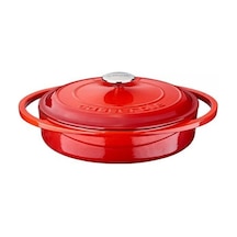 Lava Trendy Çok Amaçlı 28 CM Döküm Demir Yayvan Tencere Kırmızı