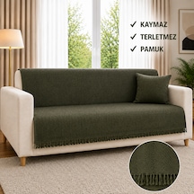 %100 Pamuk Kaymaz & Terletmez & Saçaklı & Yumuşak Koltuk Örtüsü-tek Ve Çift Kişilik Koltuklar İçin- 170 X 200 Cm Haki Yeşili