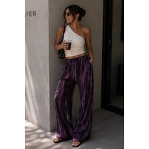 Bbbutikbasic Desenli Bol Paça Viskon Pantolon Günlük Şık Kadın Pantolon My3535 Mor